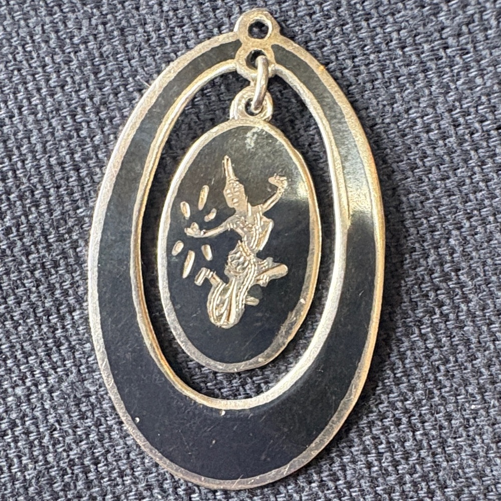 Vintage Sterling Silver Siam Nielloware Pendant Featuring a Thai Dancing Goddess